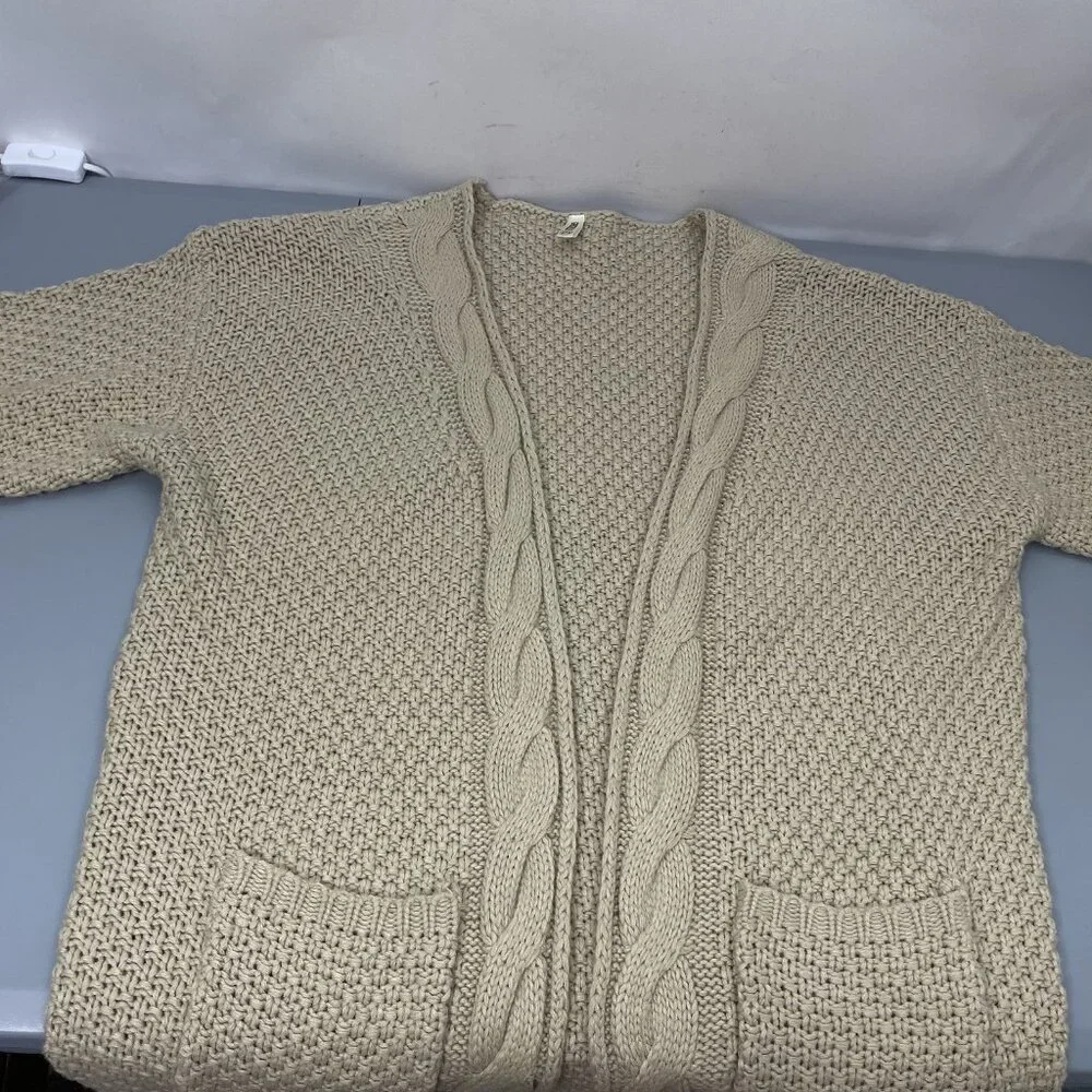 Grecerelle Open Front Cardigan Sweater Chunky Knit Pockets Tunic Tan Womens 2XL